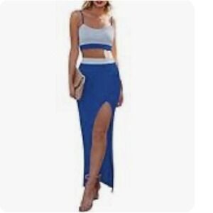 Women's Sz XL Cutiefox 2 Pc Dress Cami Crop Top Side Slit Long Skirt Bodycon